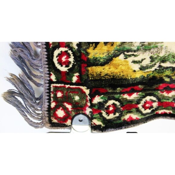 Vtg Velvet Tapestry Peacock Rug Fringe Japanese Cherry Blossom Wall Hanging Deco - Picture 4 of 5